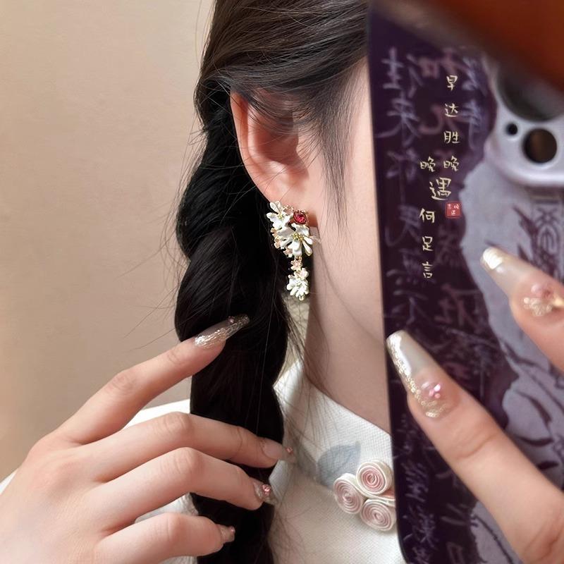 Fresia~ Flower Drip Glaze Earrings Women's New Niche Design Stud Earrings Temperament Sweet Earrings