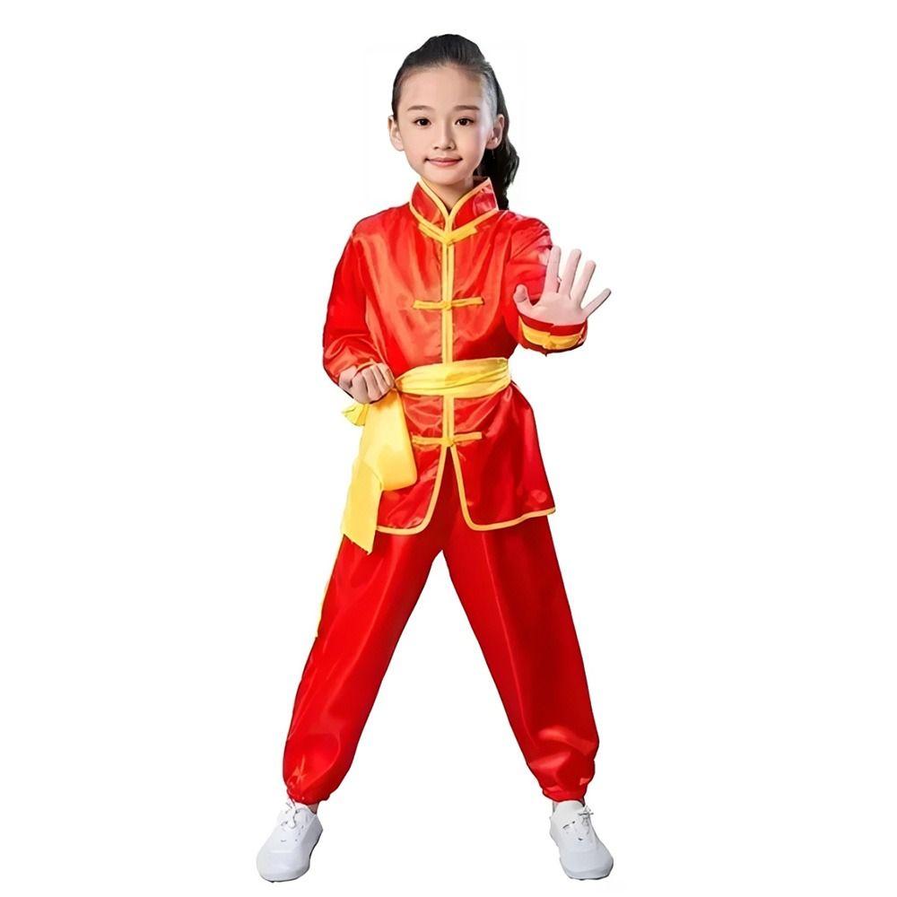 With Belt Kungfu Uniform Long Sleeves Martial Art Uniform Fashion Tai Chi Uniform  Children