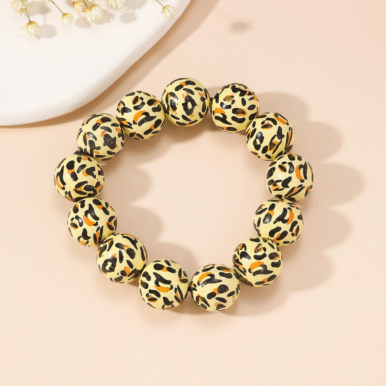BLINGBAY Women s Vintage Leopard Print Wooden Bead Bracelet Fashion Geometric Round Bangle Jewelry Gift