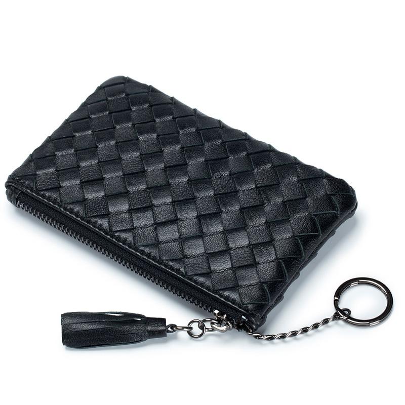 New leather short change bag, women's sheepskin woven small and ultra-thin small wallet, men's money bag storage bag, high-end sense