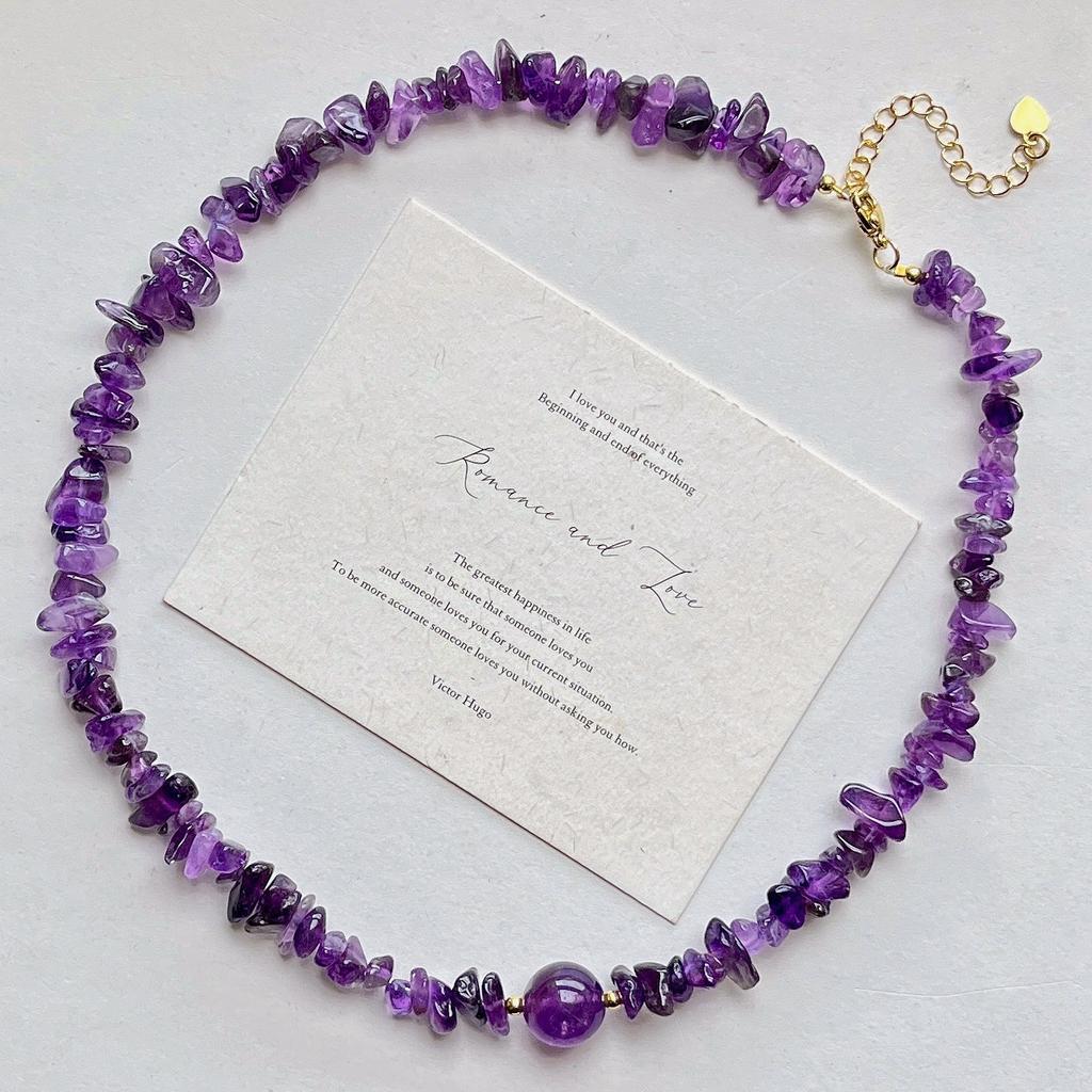 High Quality Natural Amethyst Design Sweater Chain Necklace Collarbone Chain, Fidelity