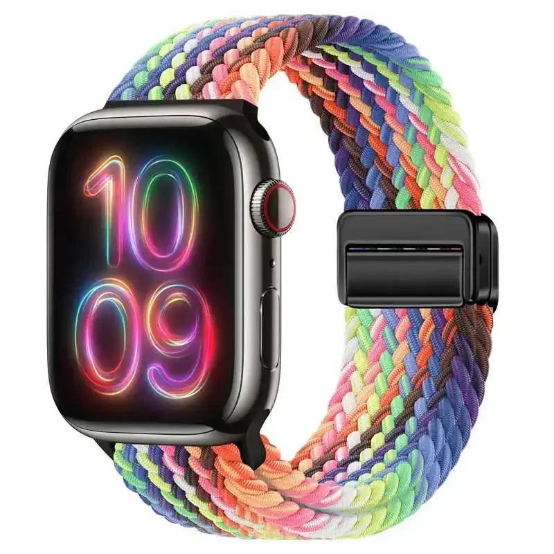 Geflochtenes Solo Loop-Armband aus Nylon für Apple Watch Band Ultra2 49 mm 9 8 7 41 mm Metall-Magnetarmband 45 mm 6 5 4 SE 44 mm verstellbarer elastischer iWatch-Gurt