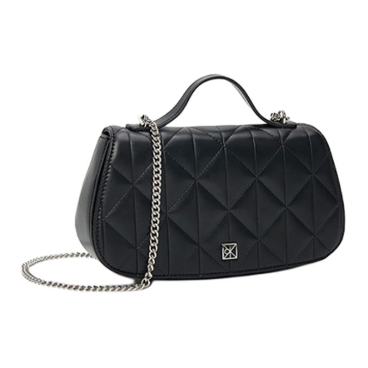 Calvin Klein Elegant Casual Commuter Metallic Monogram Diamond Pattern Synthetic Leather Crossbody Bag Women Bags Space-Black 4F3410G-UB1
