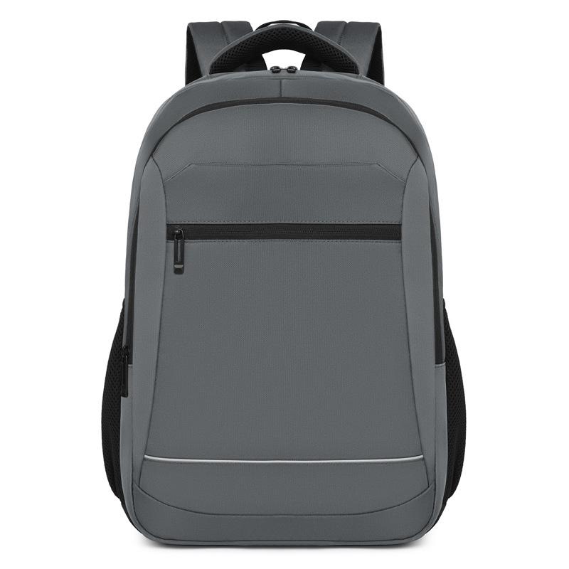 Men's Simple Solid Color Commuter Backpack Computer Bag with Reflective Strip Leisure Business Travel Backpack