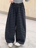 Girls' Wool Plaid Wide-Leg Pants 2026 - Autumn Collection, Mid-to-Large Casual 5-Button Long Pants