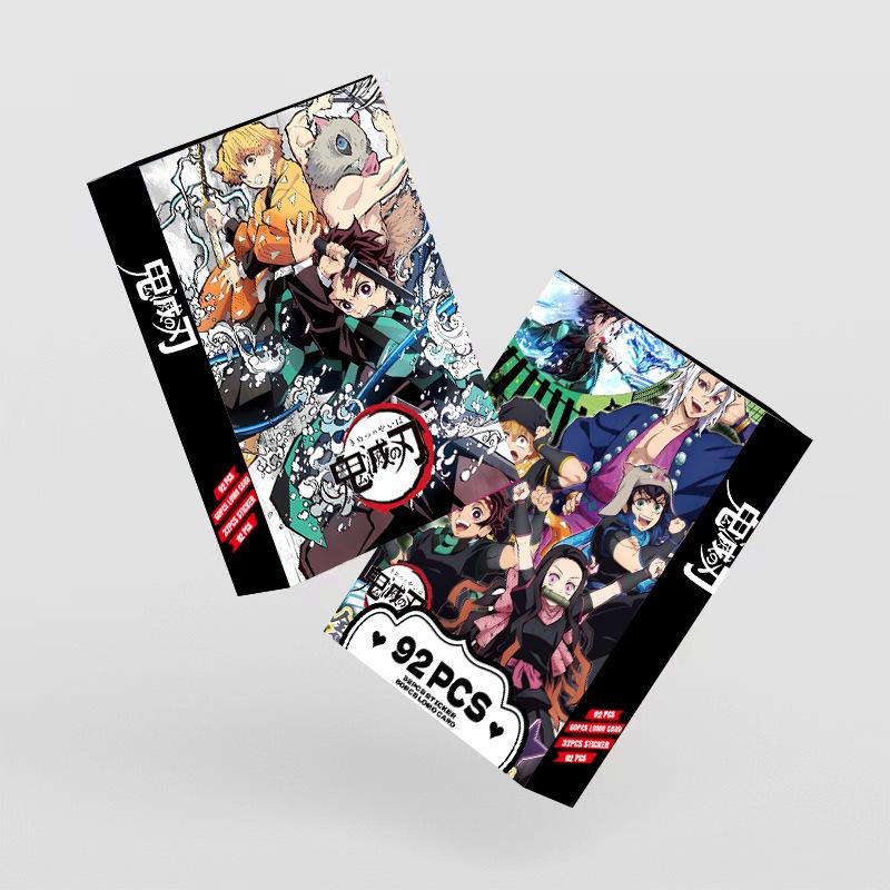 Demon Slayer 92 Pcs Lomo Cards And Stickers Double Sided Hd Color Printed Anime Collectible Bookmarks Greeting Cards For Fans