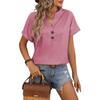 V-neck Button Solid Color Loose Short Sleeved Women's T-shirts