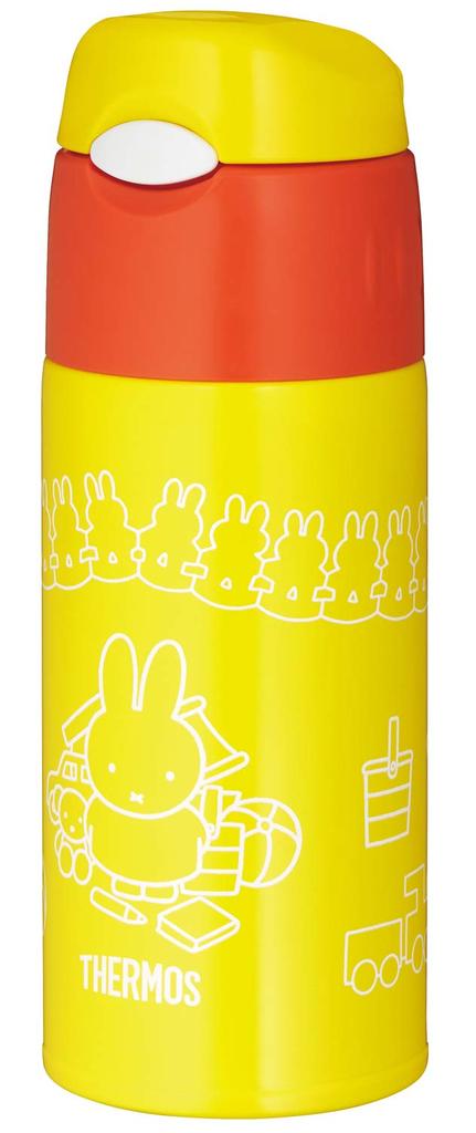 Thermos Vacuum Insulated Straw Bottle, 400ml, Miffy Design, Yellow Orange, Keeps Drinks Cold Only, FHL-402FB Y-OR