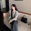 2025 Spring/Autumn French Style Retro Striped Jacket, Round Neck, Single-Breasted, Loose Fit.