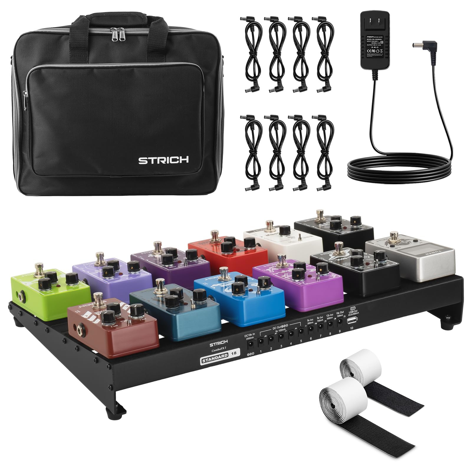 

STRICH Powered Effects 46 x 28 Lightweight Aluminum Alloy Pedal Board with Pedal Cable Bag and Strips PB-S18 Board, cm, 1.2 kg, Hook-and-Loop