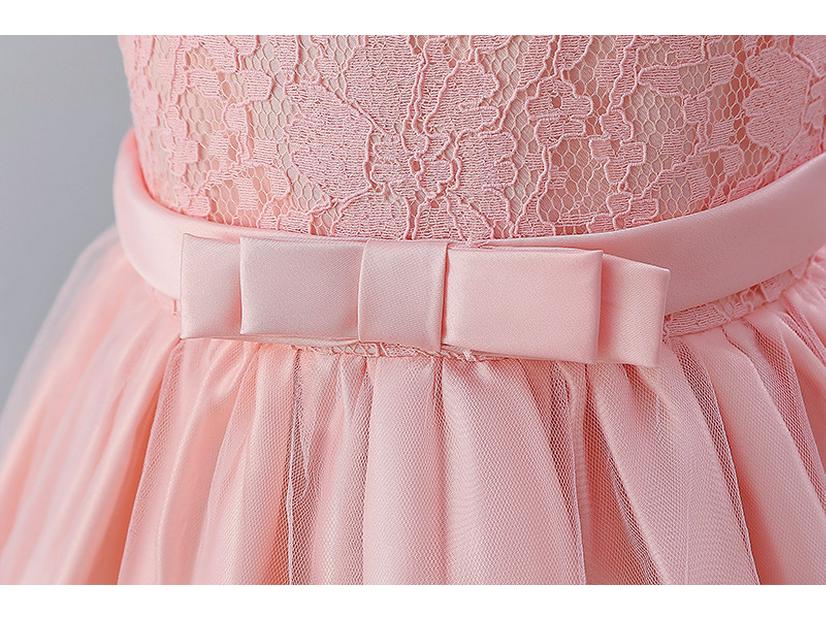 Children's Lace Color Block Birthday Bow Dress