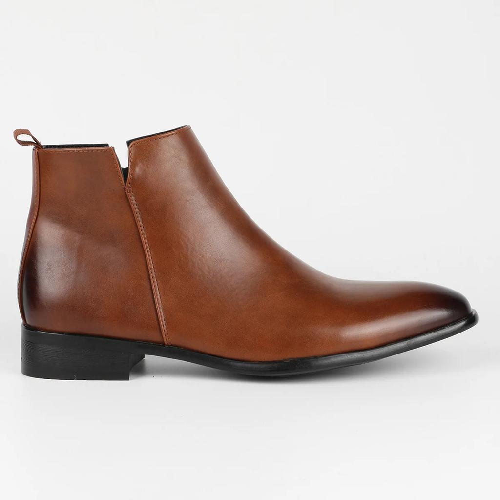 Botín de Tobillo para Hombre Tacón Alto Piel Genuina Hombre 2025 Punta Fina Zapatos de Vestir Boda Masculinos Cremallera Lateral Botas Básicas para Hombre