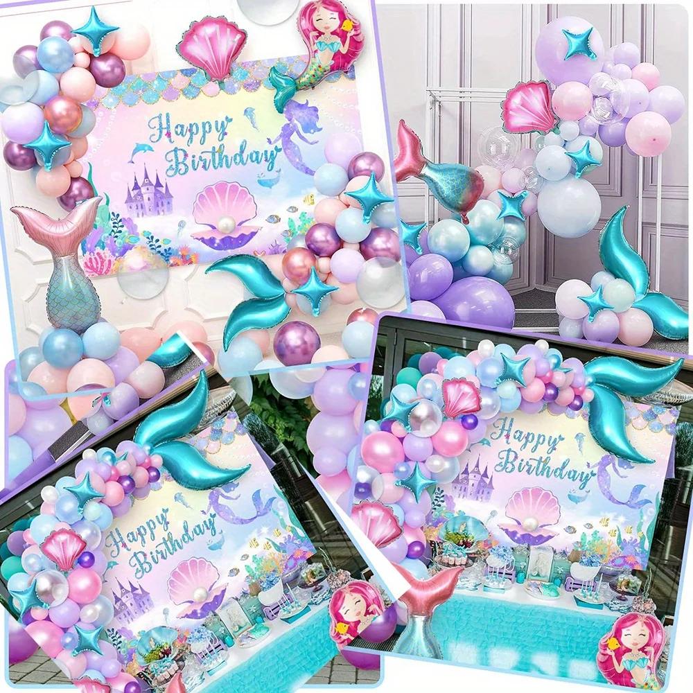 DecorVerve 137 Pieces Mermaid Balloon Garland Arch Kit Princess Birthday Party Decoration Indoor and Outdoor Balloon Decoration