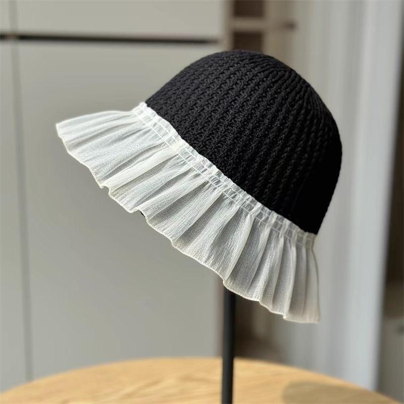 

Французская вязаная юбка, шляпа-рыбак с краем, женская летняя пляжная плетеная шляпа от солнца, шляпа от солнца one size чёрный