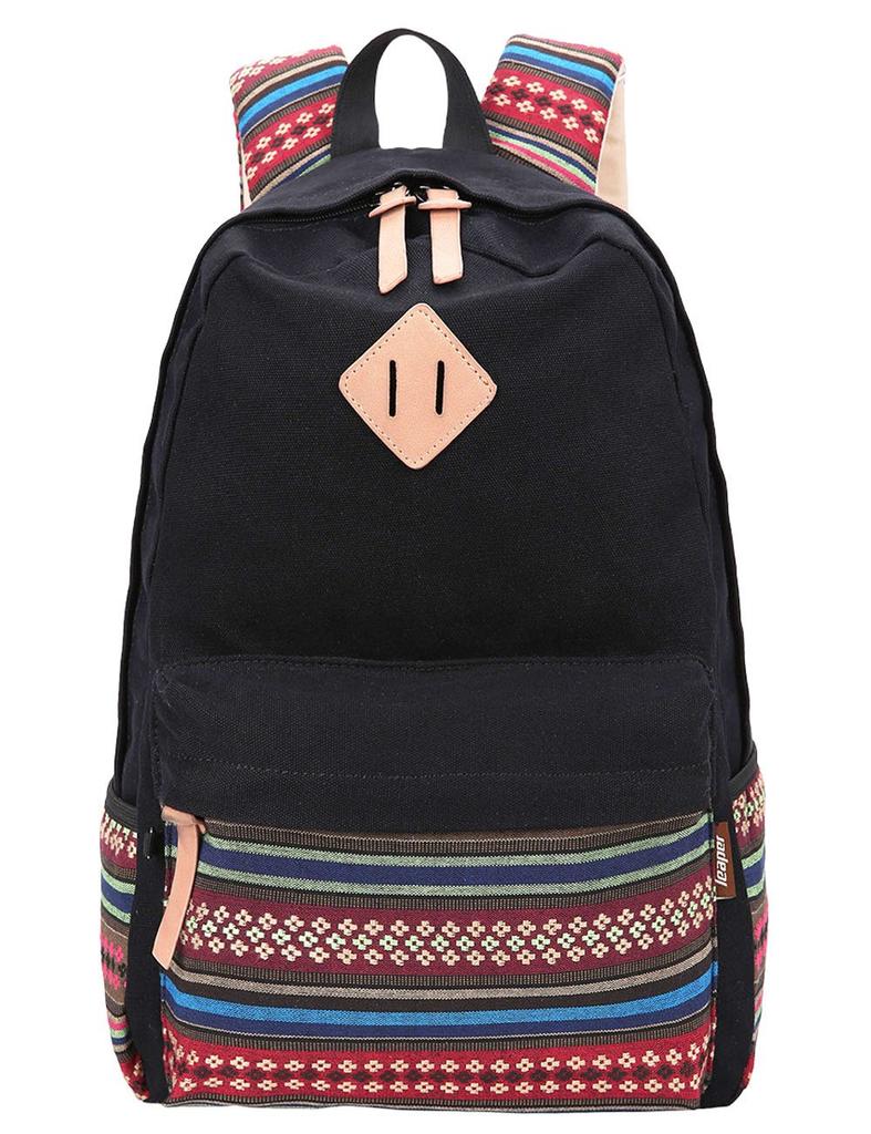 Leaper Canvas Backpack for Women and Girls, LE8860BK, BlackL
