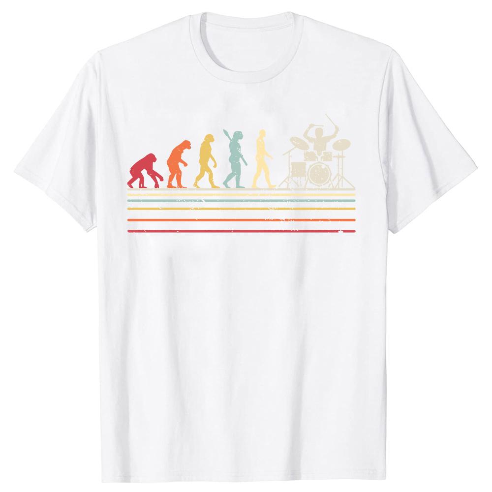 Drummer Retro Vintage Evolution Of Man Drumsticks Drumset Drum Set T Shirt Harajuku Cotton I Destroy Silence Drumming Tshirts S