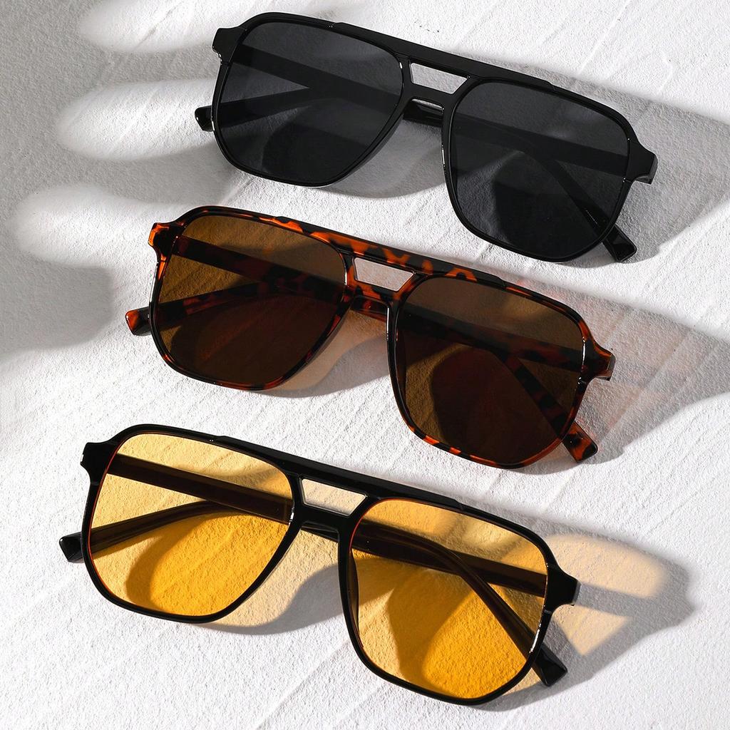 Street 3pcs Women's Double-Bridge Square Studs Fashion Eyeglasses Set