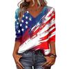 Womens V Neck 34 Sleeve Loose Fit Casual Blouse Flag Print Top Seven Quarter Sleeve Shirt for Daily Wear