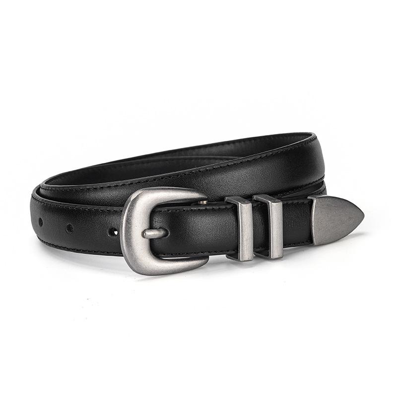 Ceinture pour femme en cuir véritable avec boucle fer à cheval, polyvalente, amincissante et tendance style coréen pour jeans, cuir de vache noir.