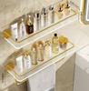 Brushed Gold Bathroom Shelf With Rod 30-50cm Towel Bar Acrylic Wall-mounted Towel Rack Shower Storage Rack Bathroom Hardware