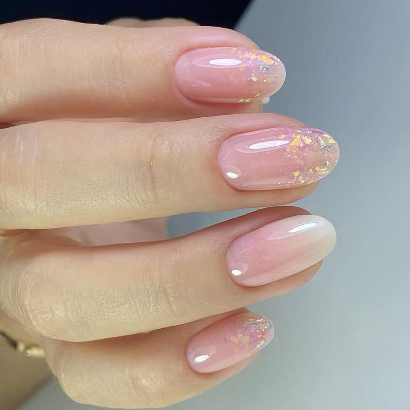 

Миндальные накладные ногти с блестками, наклейки для ногтей в 12 размерах, 24 шт., французские типсы для DIY украшений для ногтей