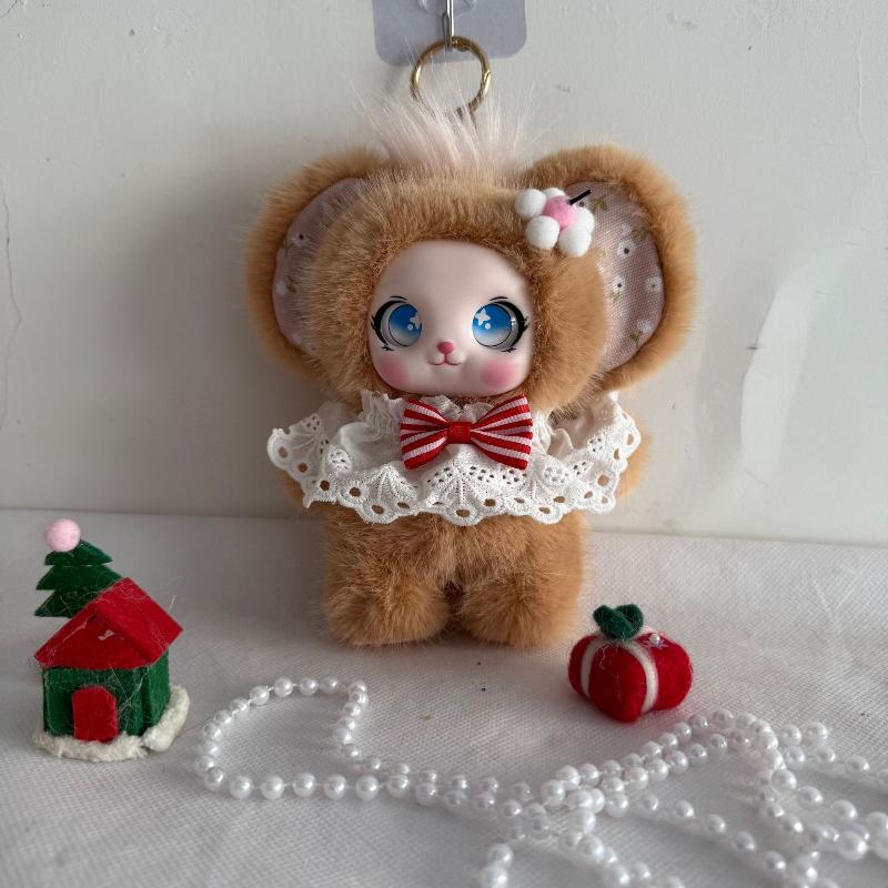 Cute Mouse Stuffed Bag Charm Fluffy Soft Rubber Face Plush Pendant for Car Hanging Decor Keychain Kids Gift