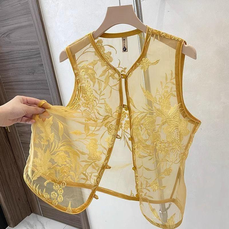 2025 Type Vest Vest Embroidery Summer Retro High-end Thin Vest New Top Thin