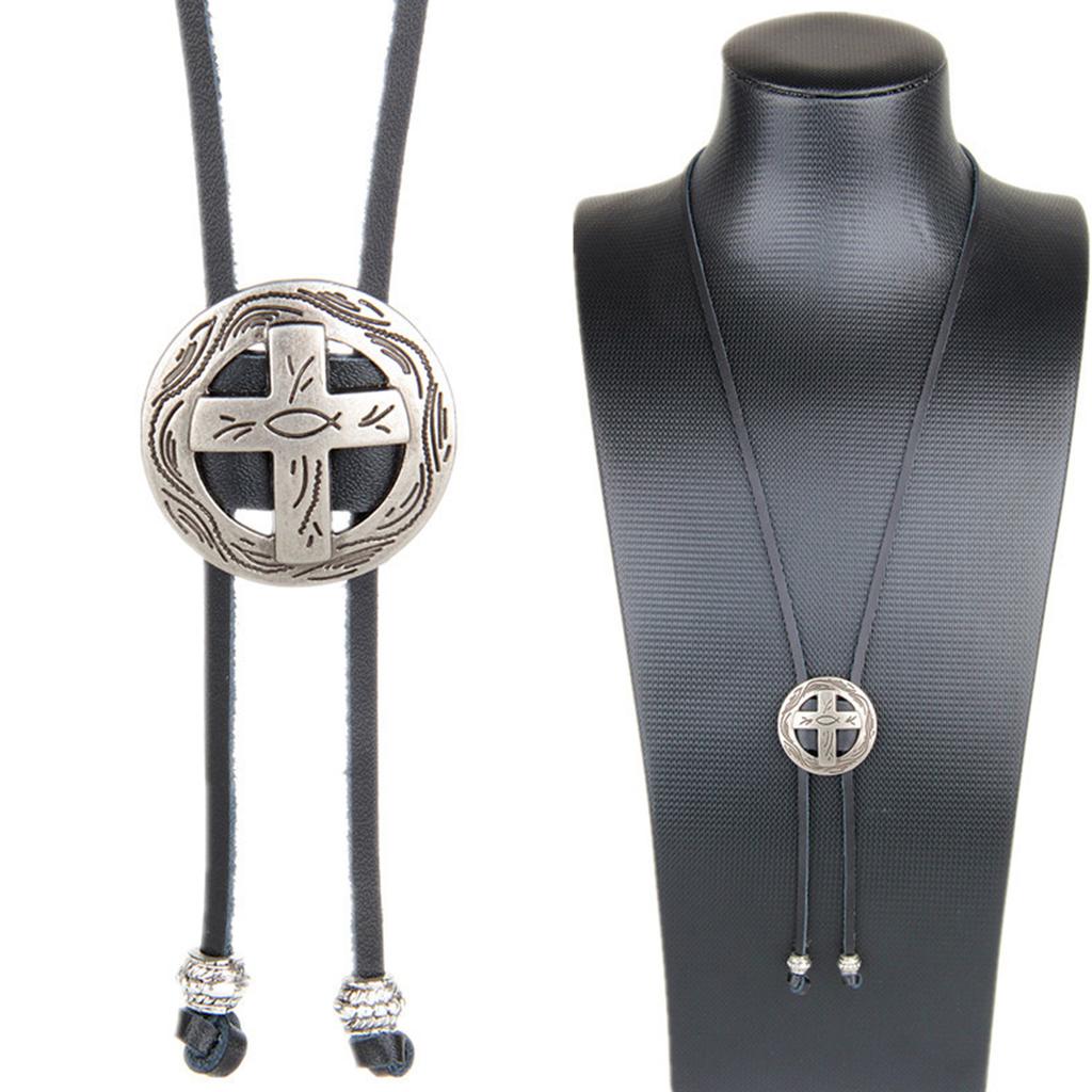 Vintage Western Cowboy Bolo Tie Cross Pendant Necktie Punk Necklace Costume Accessory American Bolo Tie Western