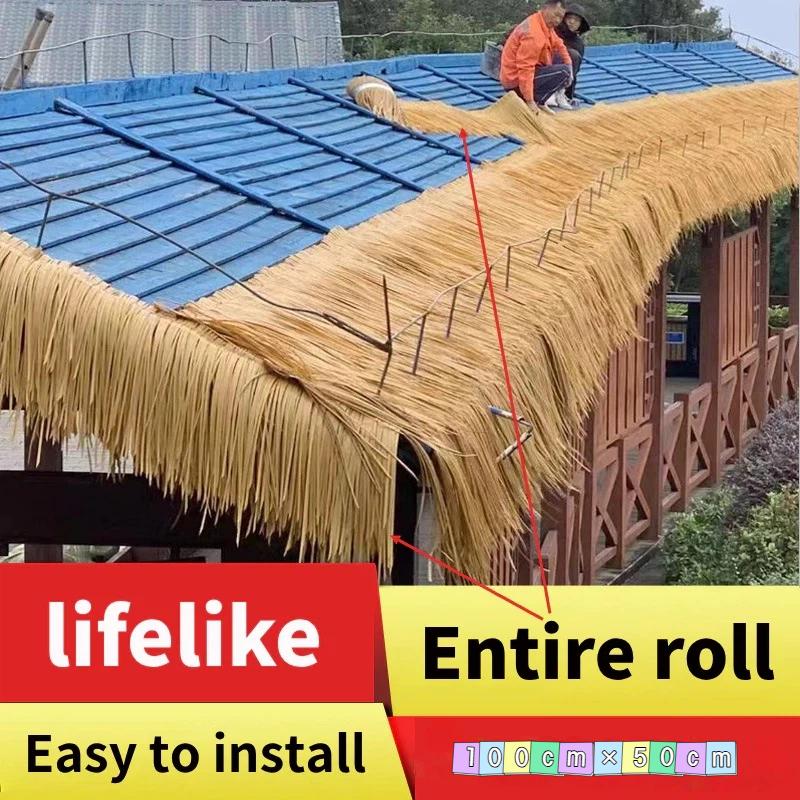 Künstliche Strohdachrolle Wetterfest Langlebig Simulierte Strohabdeckung für Terrassen Sonnenschirm Tiki Hütte Outdoor Garten Dekoration