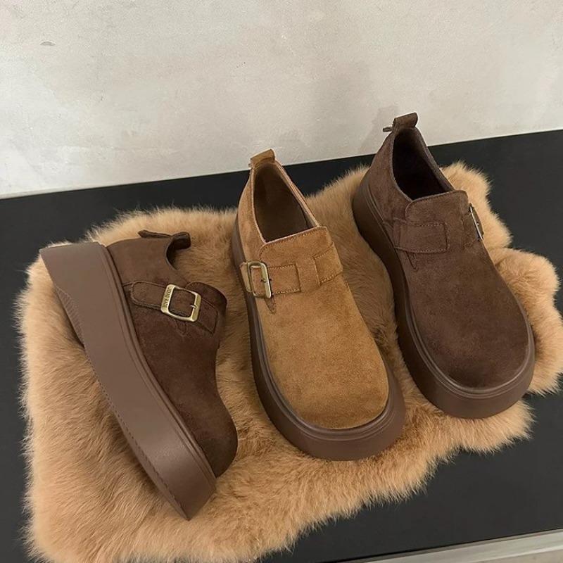 Nouvelles Chaussures Boken à Semelles Épaisses, Chaussures pour Femmes à Un Pied, Chaussures Simples Rétro en Polaire, Mocassins Décontractés