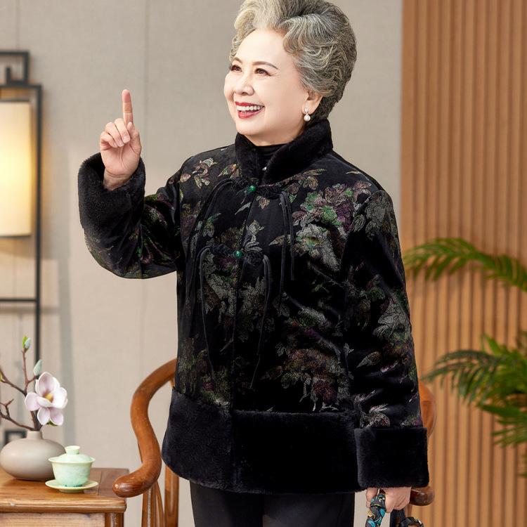 

Хлопковая куртка Платье для матери Повседневная Ретро Благородная Бархатная Утепленная Куртка Пожилая Женщина Зима Золотой Бархат Пальто Вышитая Хлопковая Одежда 6XL