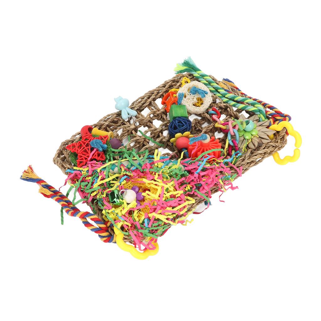 Parrot Climbing Net Natural Bite Resistant Colorful Seagrass Woven Climbing Hammock Bird Foraging