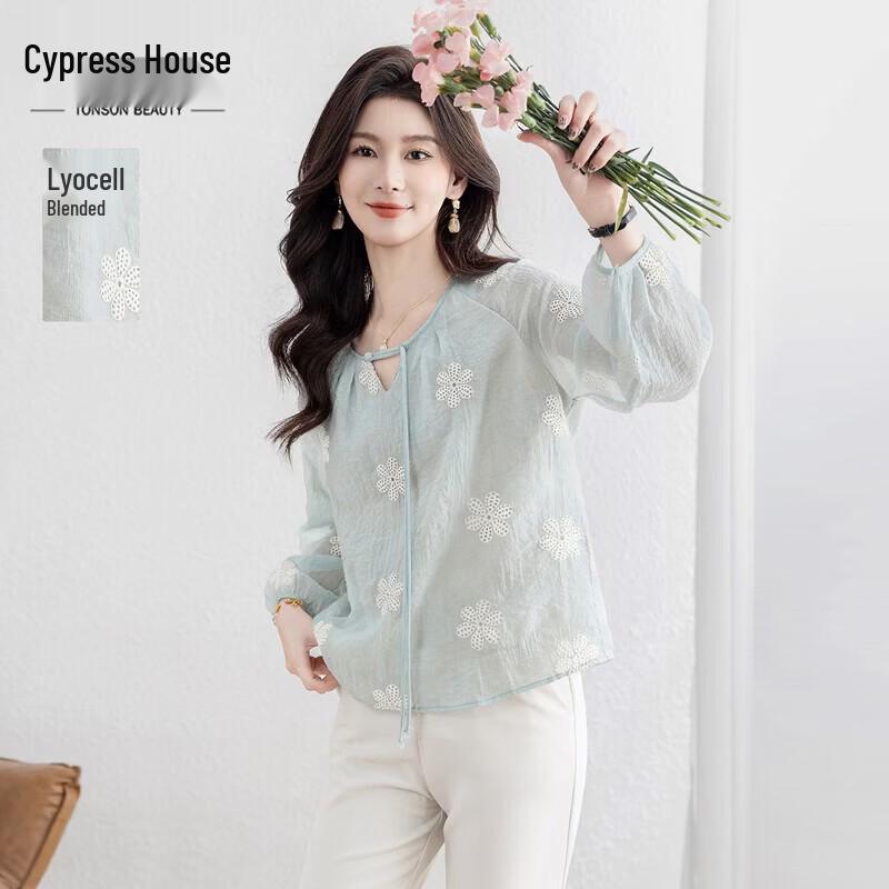 Women s Lyocell Embroidered Long Sleeve Blouse M