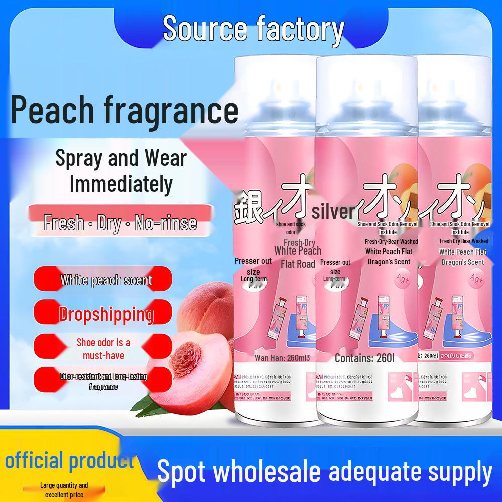 White Peach Long-Lasting Shoe Deodorant Spray - Antibacterial Odor Eliminator for Shoes and Socks