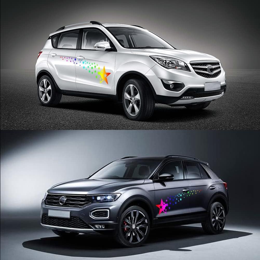 1 Set Holographic Laser Falling Stars Graphics Car Body Side Stickers Starry Sky Racing Sport Stripe Decal Self-Adhesive Scratch Hidden Stickers for