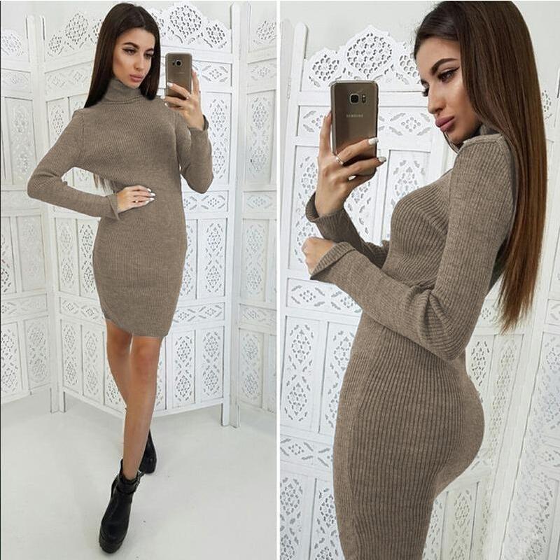 Women's Fashion Casual Fall Winter Solid Color Print Long Sleeve High Neck Sweaters