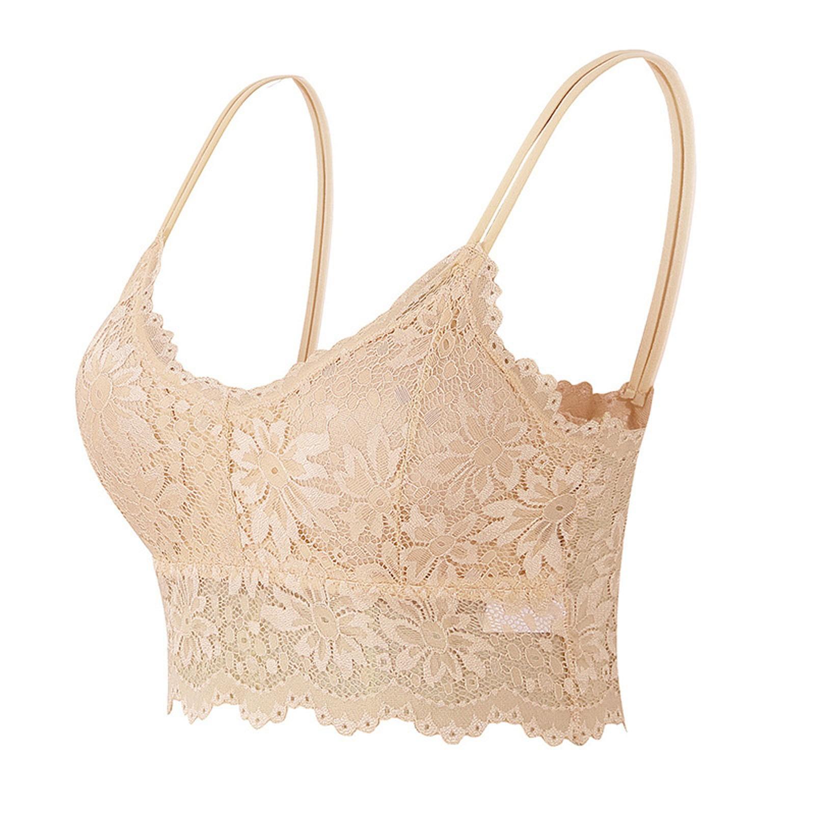 

Women s Comfortable Underwireless Underwear Double Strap Bra With Chest Pad M-L бежевый