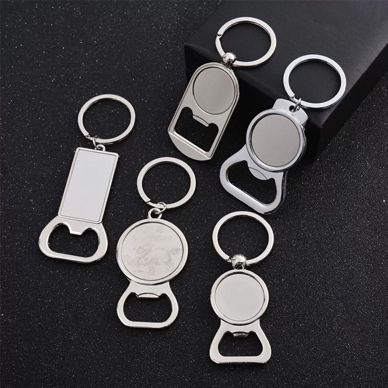 1PC Key Rings Silver Plated Sublimation Heart/Round/Square Blanks Photo Frame Keychains Metal Bottle Opener