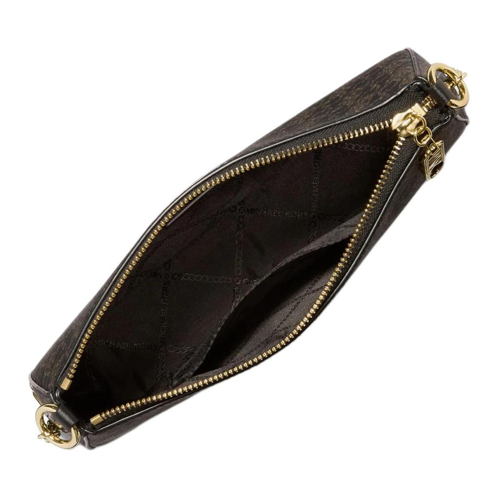 Michael Kors MK Empire Logo Print Zip Closure Faux Leather Crossbody Shoulder Bag Medium Women Bags Black Gold 32F4G8EW6B-038