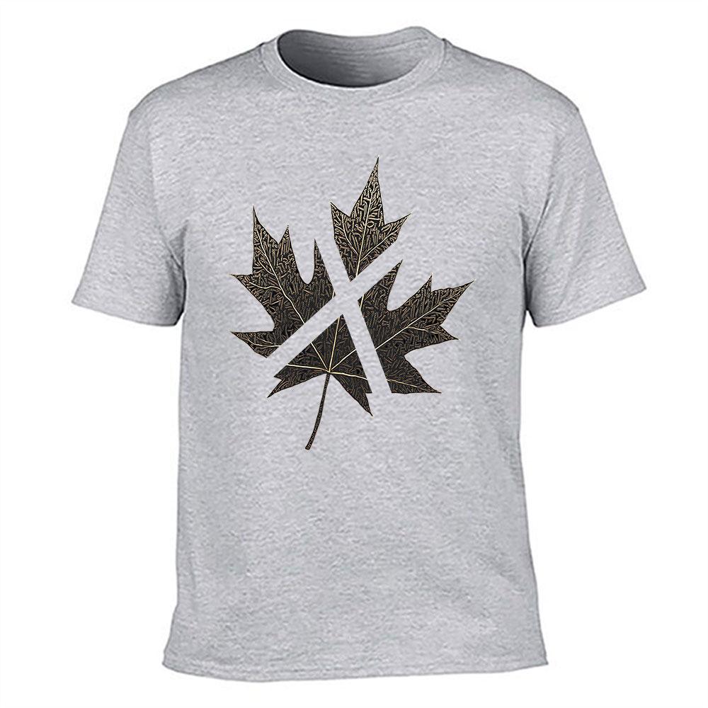 Unisexs Cotton Tshirt With Vintage Engraved Maple Leaf Print Casual Crew Neck Short Sleeve Tees For Daily Wear