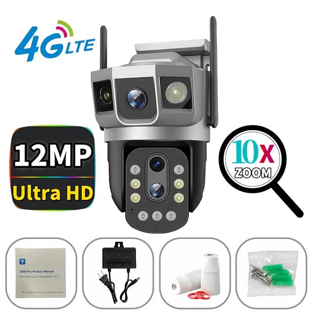 4G SIM Card 6K12MP 10x Zoom HD Surveillance Triple Screen Camera Smart Security Protection PTZ IP Motion Detection CCTV