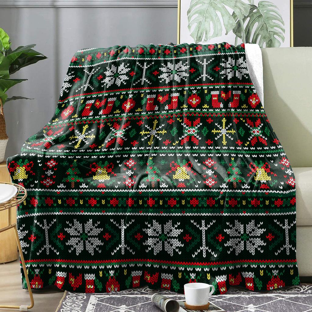 Green Christmas Winter Blanket Cover Christmas Tree Patchwork Pattern Decor Flannel Blankets Bed Bedspreads Cover Knee Blankets Pad