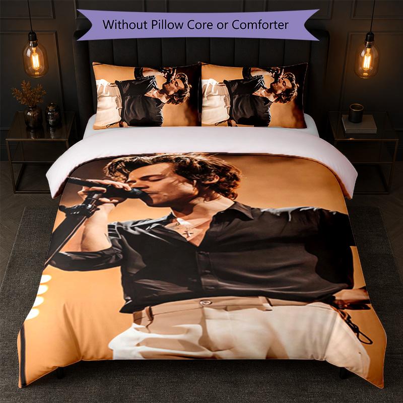 Set Copripiumino 3 Pezzi Stampa Harry Styles 1 Copripiumino e 2 Federe Biancheria da Letto Morbida per Camera da Letto Domestica