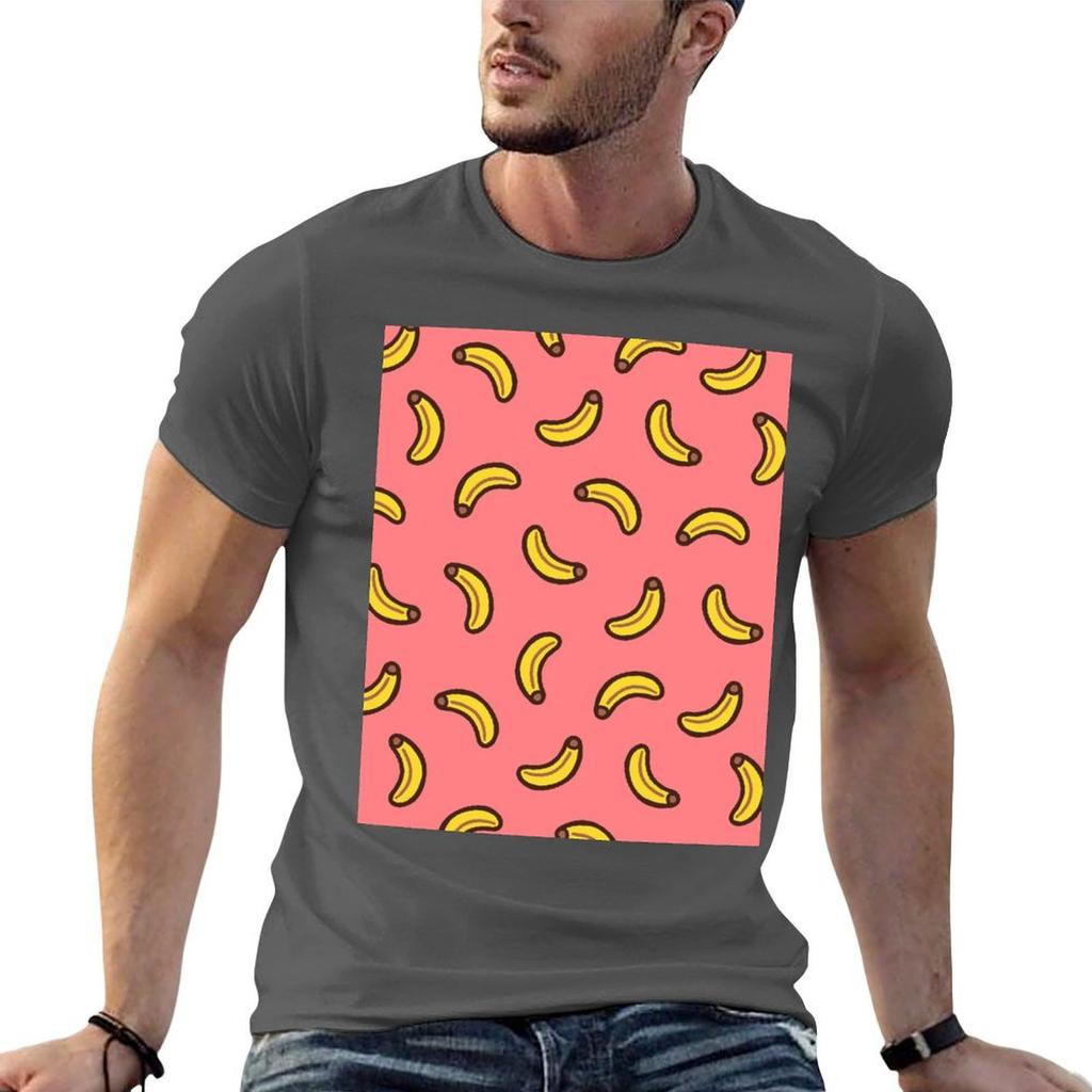 Bananas On Pink Pattern TShirt Casual Minimalist Short Sleeve Top