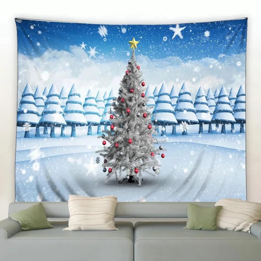 Christmas Tree Sleigh Cabin Snowman Tapestry Bedroom Living Room Home Christmas Decoration Tapestry