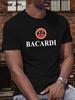 Bacardi Grafik T-Shirt - Schwarzes lässiges Sommer-T-Shirt mit rotem & weißem Fledermaus-Logo