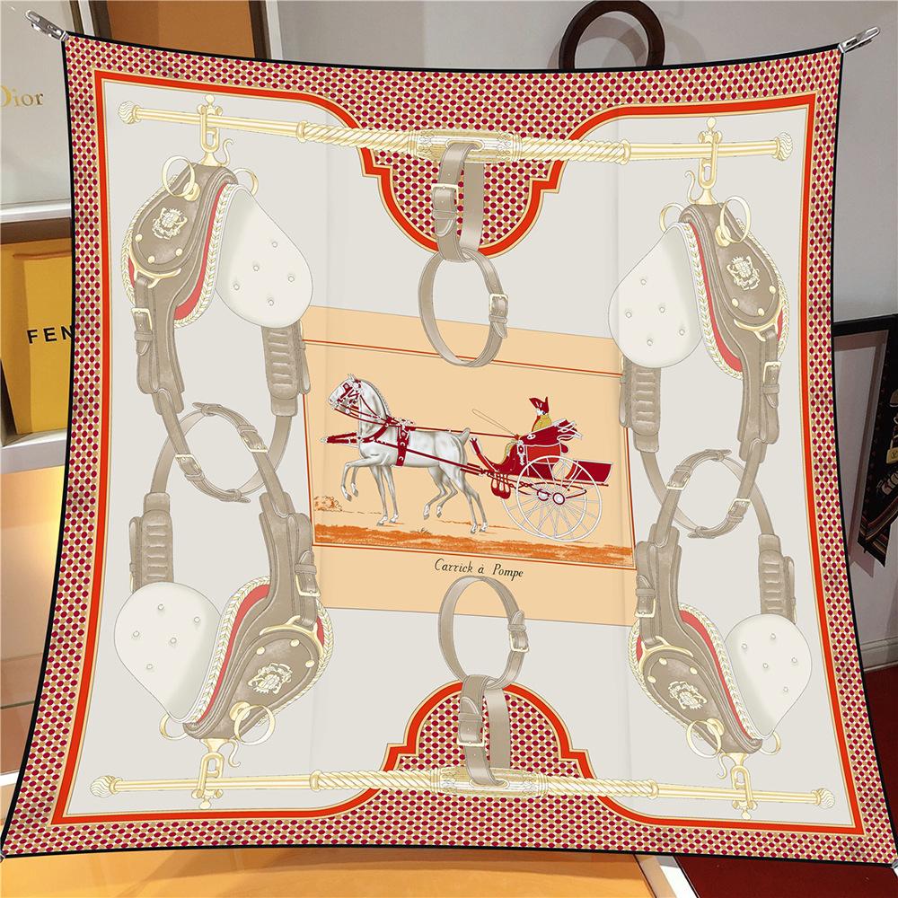 

90x90см Шарф-шаль нового дизайна с принтом каретной цепи из шелка, квадратные платки, женские накидки, косынка, женская шейная шаль, накидки, эшарпы 90x90cm