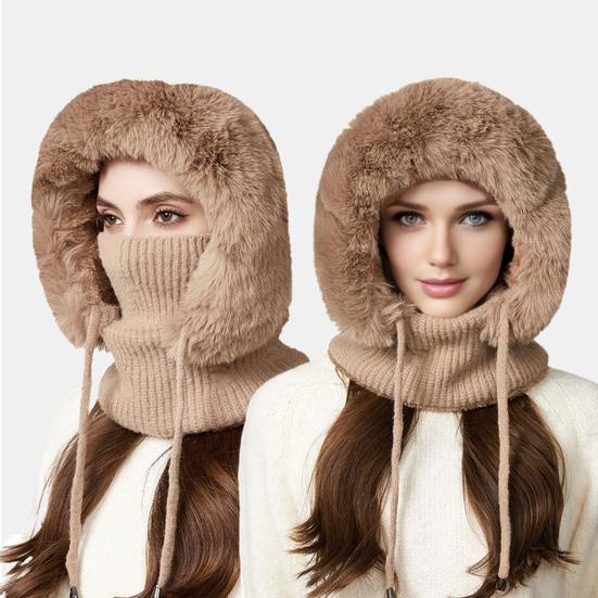 Outdoor Headgear 3 in 1 Hat Scarf Detachable Face Guard Set Adjustable Face Fit Windproof Warm Knit Fleece Cold Weather Hat