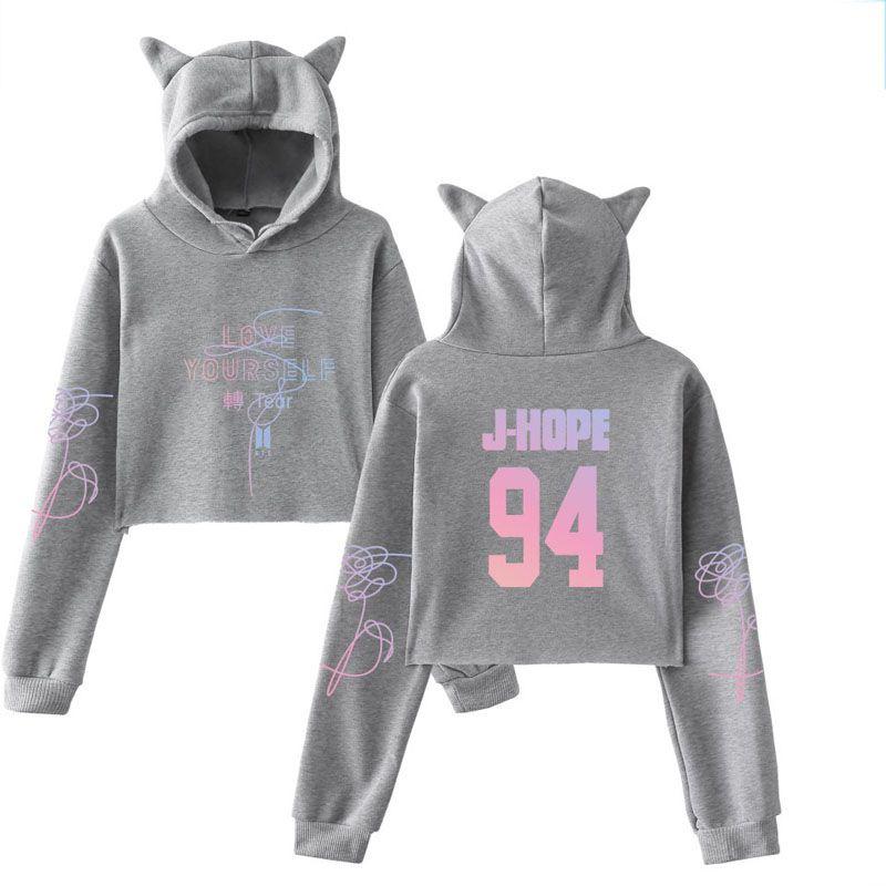 Kpop Unisex Bts  jung Kook Jimin 95 97 Hoodie Sweatshirt Cat Ears Tops Crop