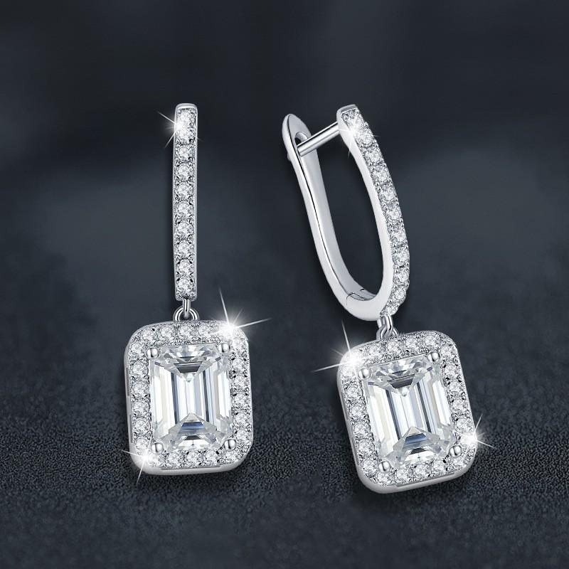 Moissanite Earrings Women Radiant Cut Studs With Geometric Square Design Sterling Hypoallergenic Jewelry